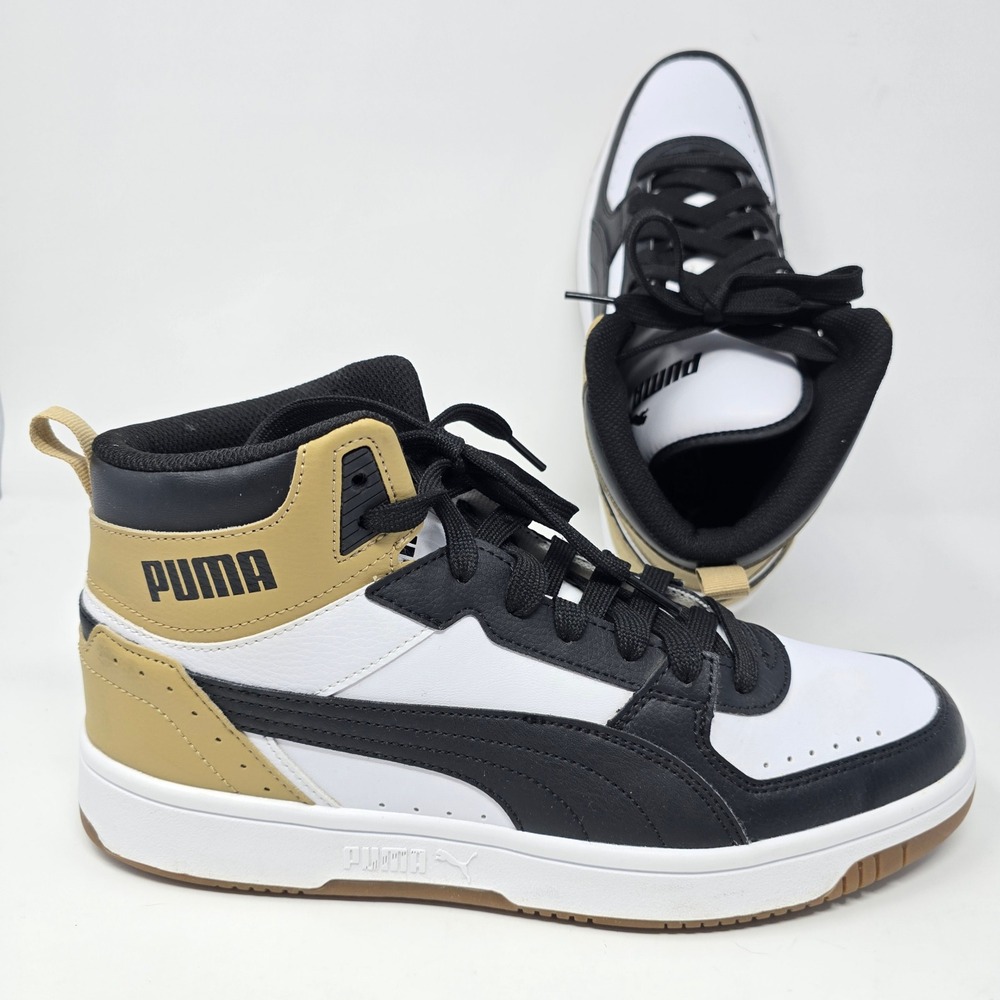 Puma Rebound Joy Mens High Top Sneakers White Black Beige 374765-32 Size 10